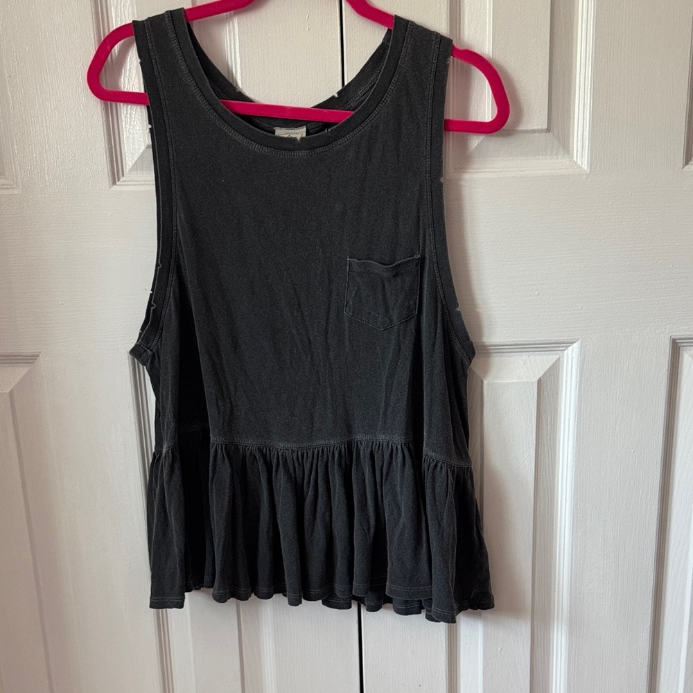 We The Free Charcoal Sleeveless Ruffle Tank